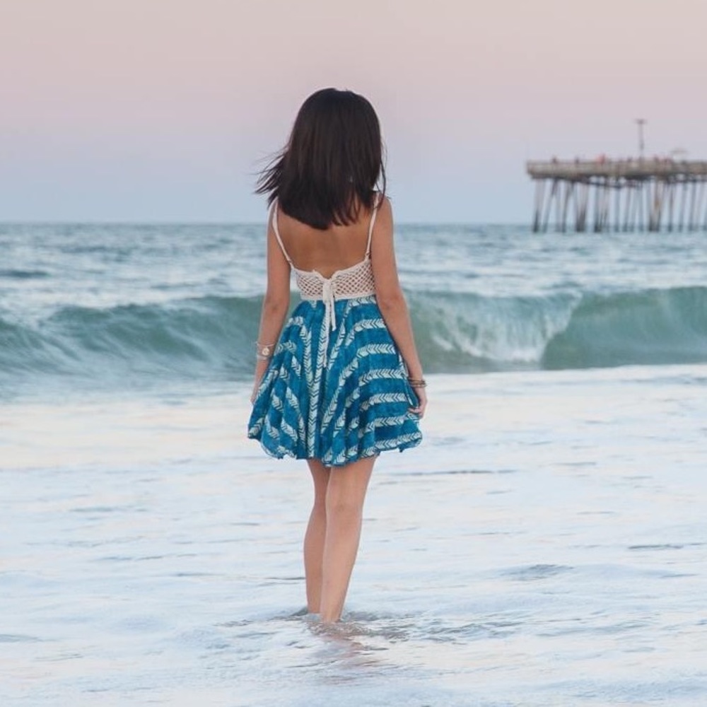 Crochet top flowy bottom dress